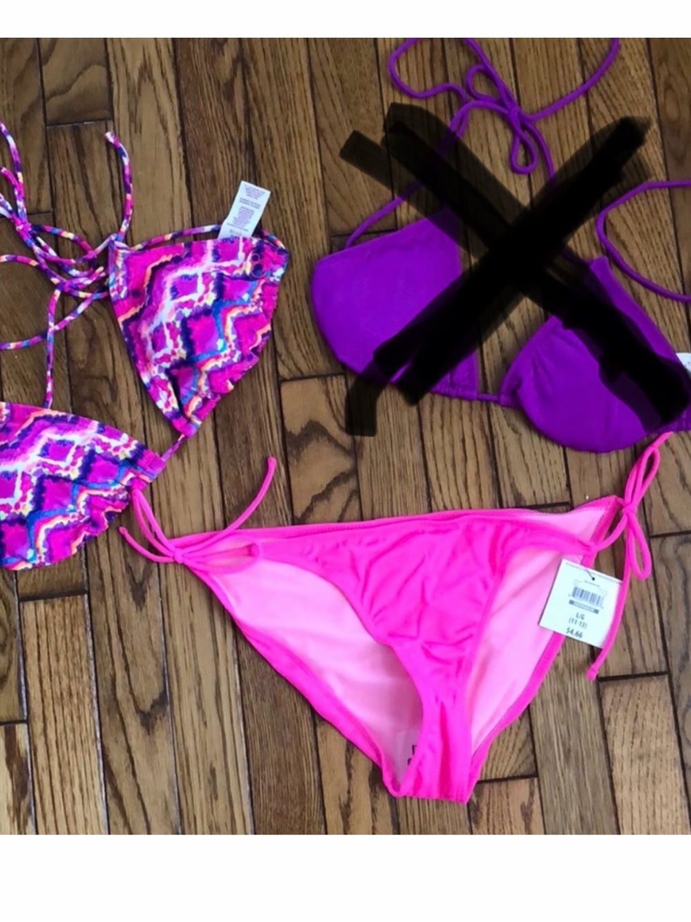 OP Women Swim Bikini Set - Hot Pink & Multicolor Pattern